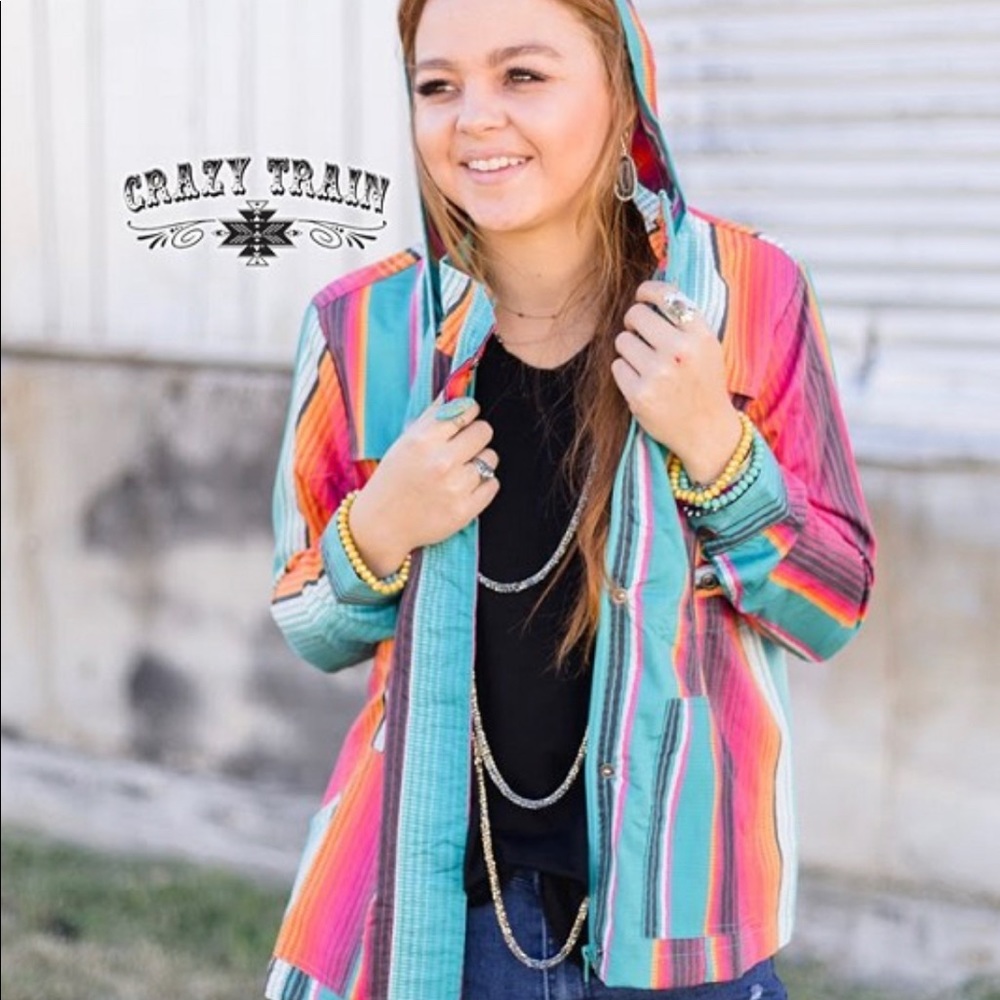Just arrived! Serape cargo jacket with hood!
